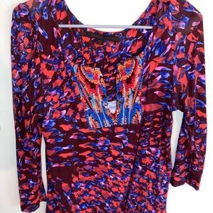 Anthropologie 3/4-length-sleeve shirt with sequins - reminds me of a phoenix
